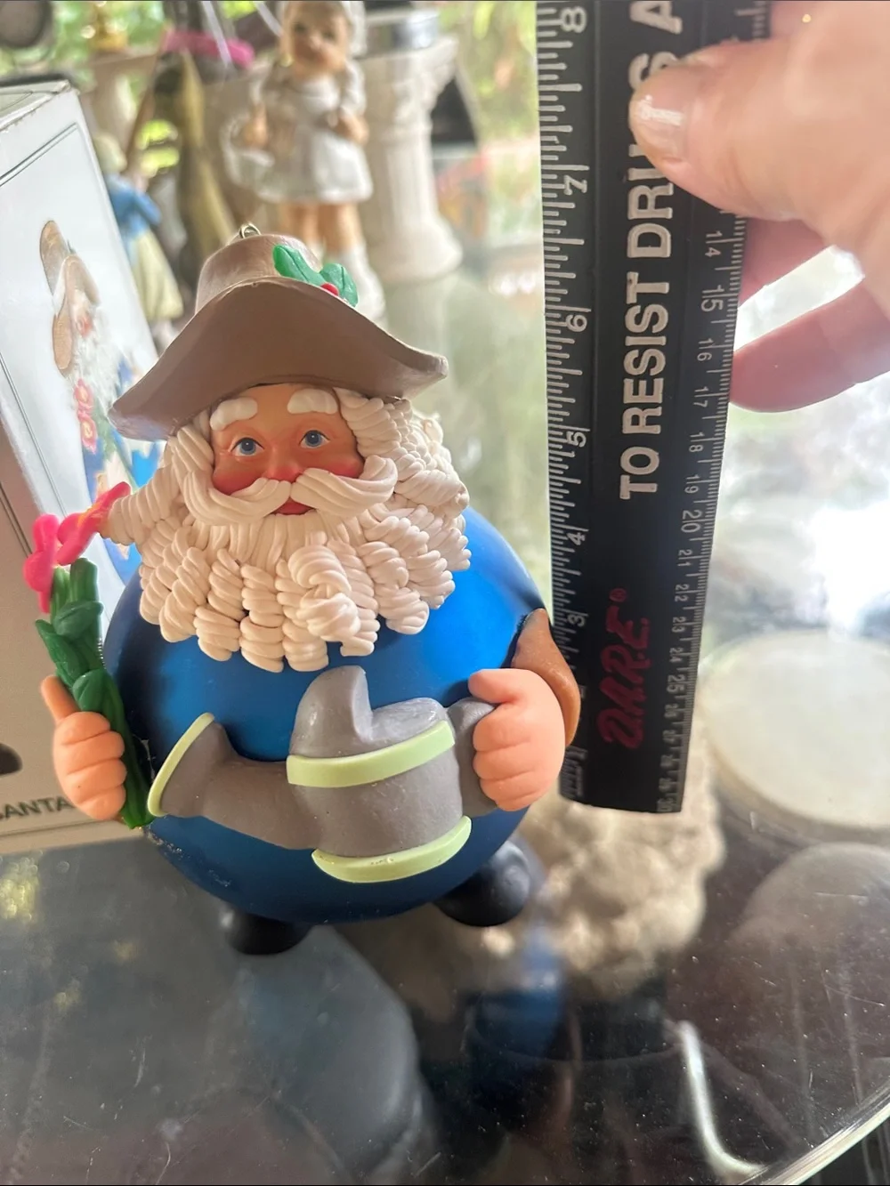 Gardener Santa Ornament in Blue